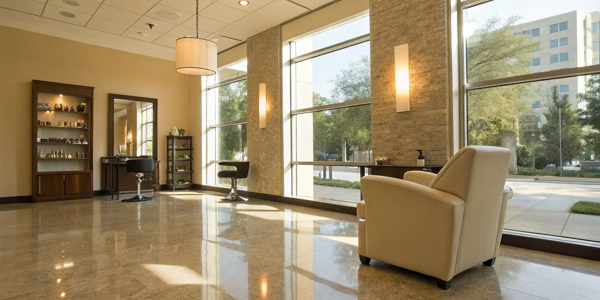 Bright, modern salon franchise interior.