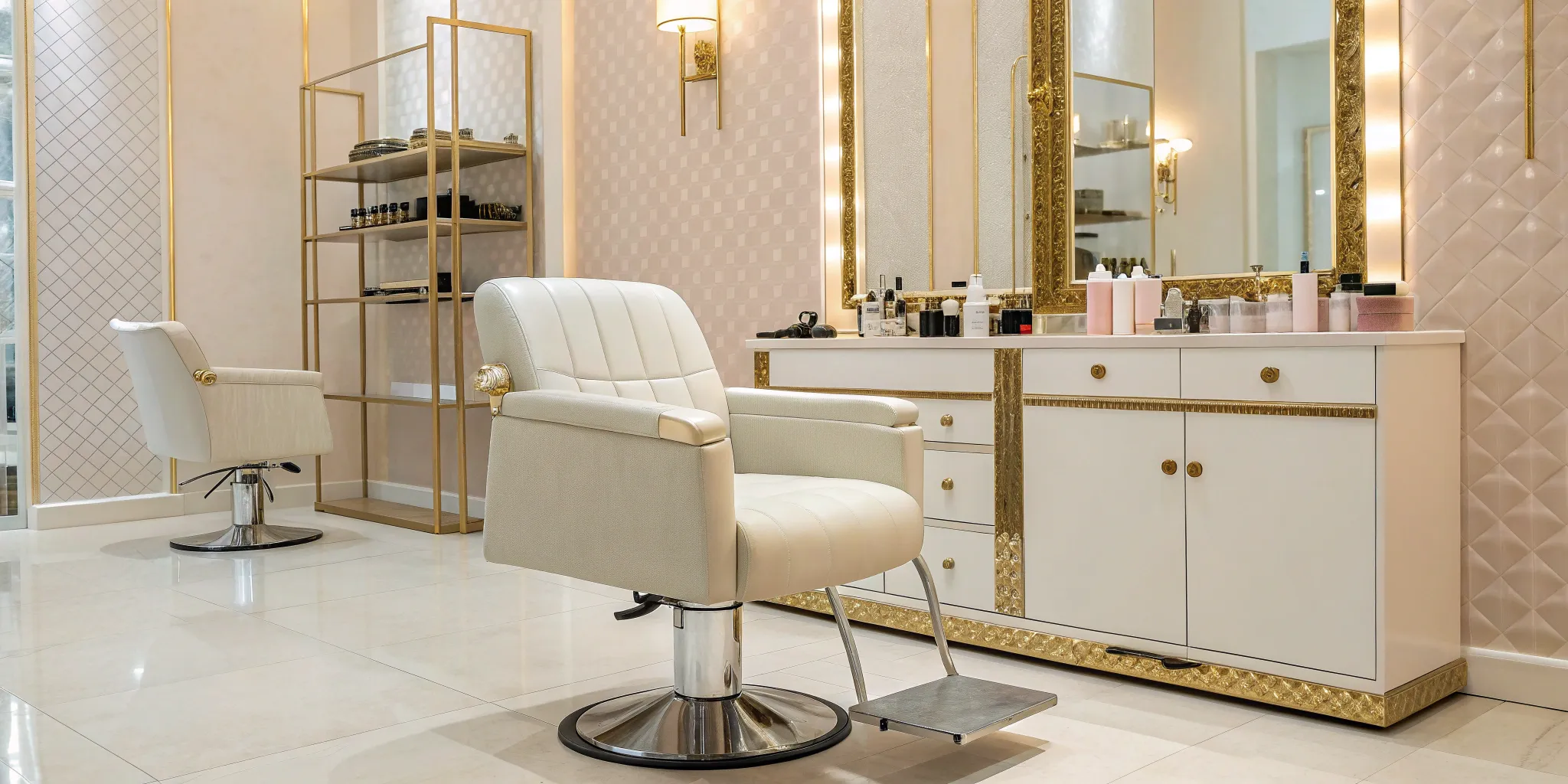 Upscale salon franchise interior with modern chairs and mirrors.