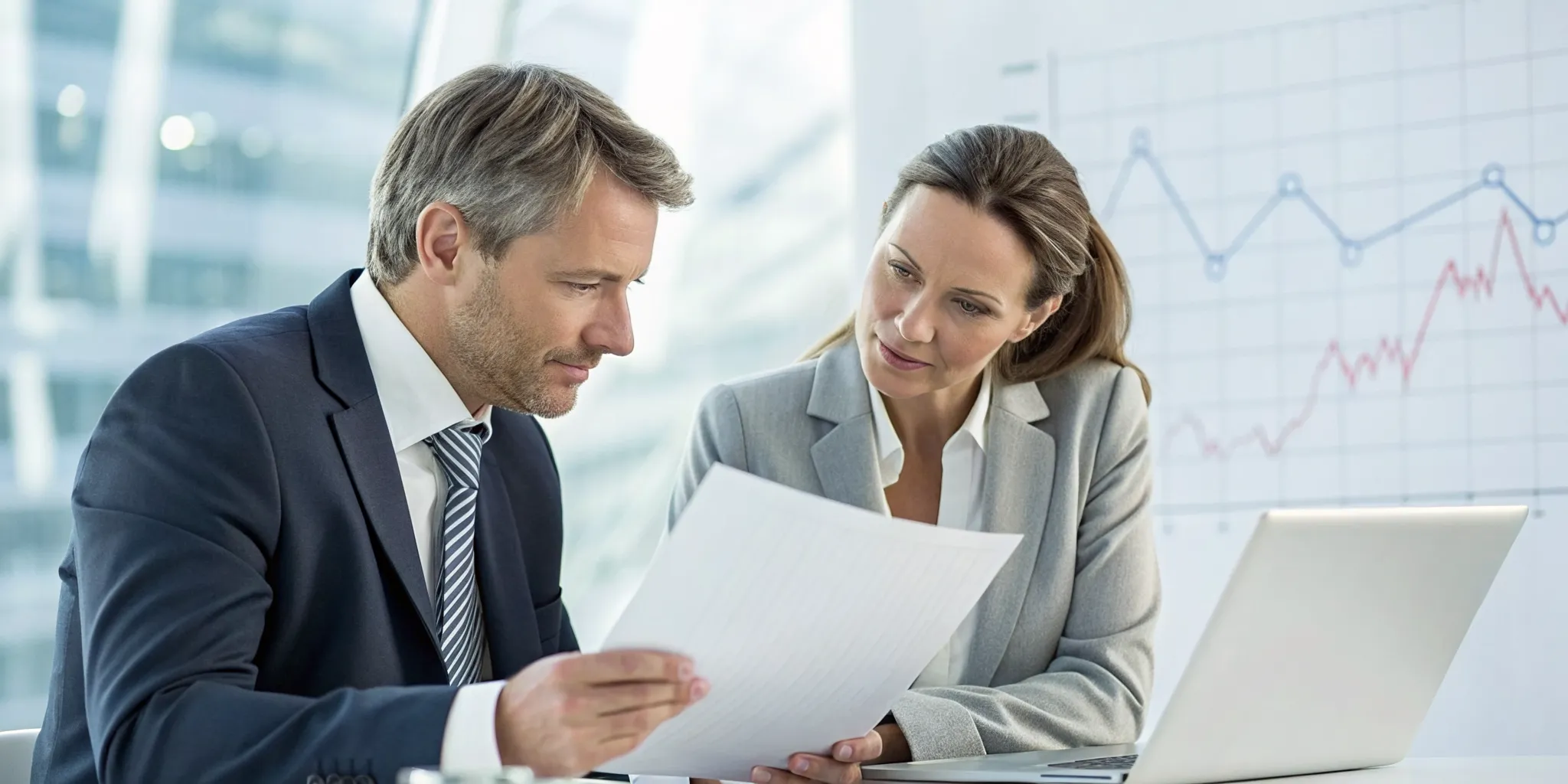 Two investors reviewing a guide on passive small business investment.