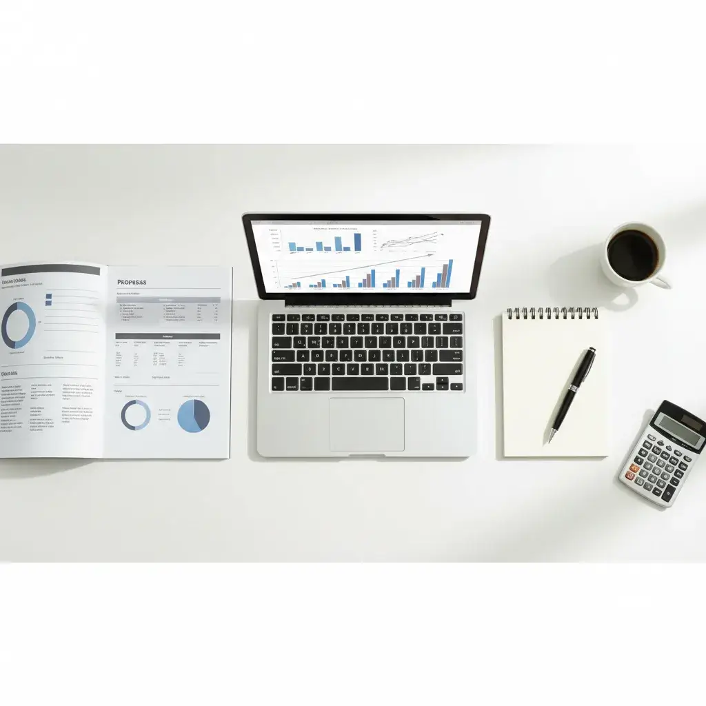 Franchise business planning documents and financial analysis on a desk