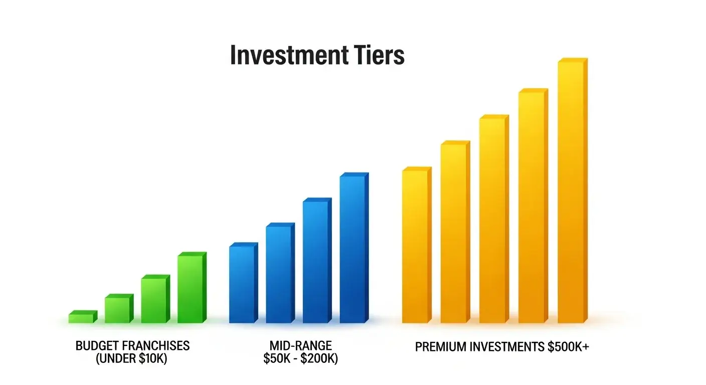 Franchise investment tiers comparison chart from micro-franchises to premium brands