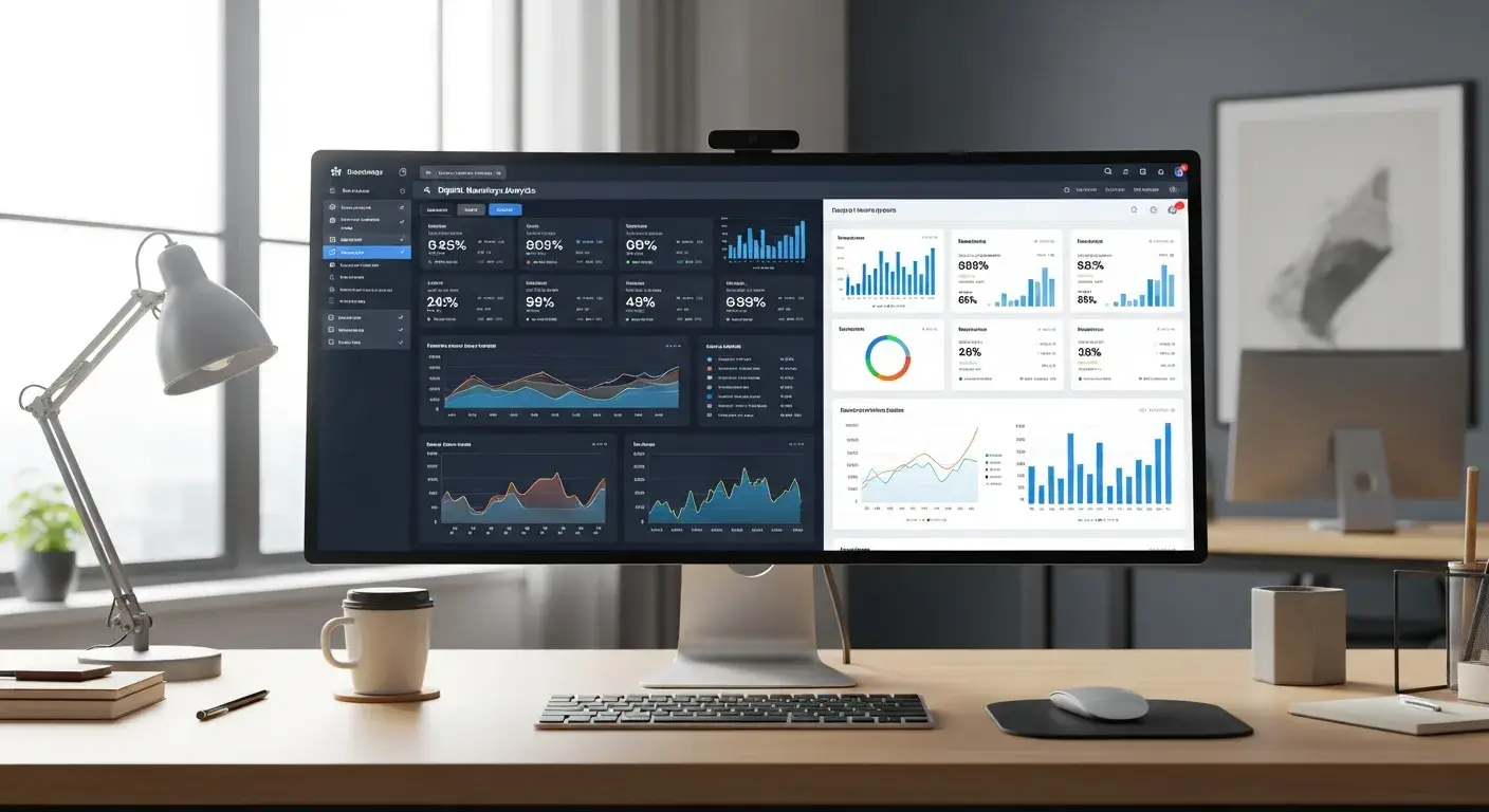 Digital marketing analytics dashboard showing franchise performance metrics and KPIs