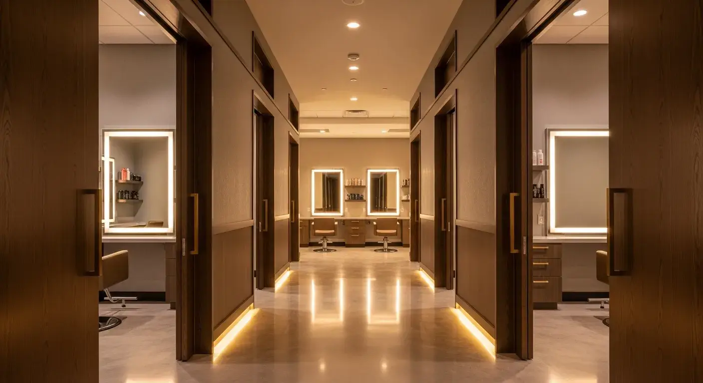 Luxury salon suite franchise interior showing modern private suites and premium design