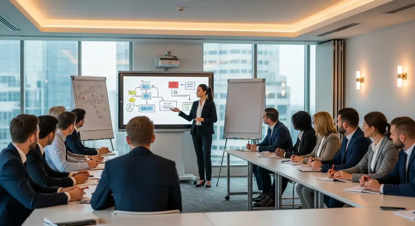 Franchise onboarding training session with business professionals