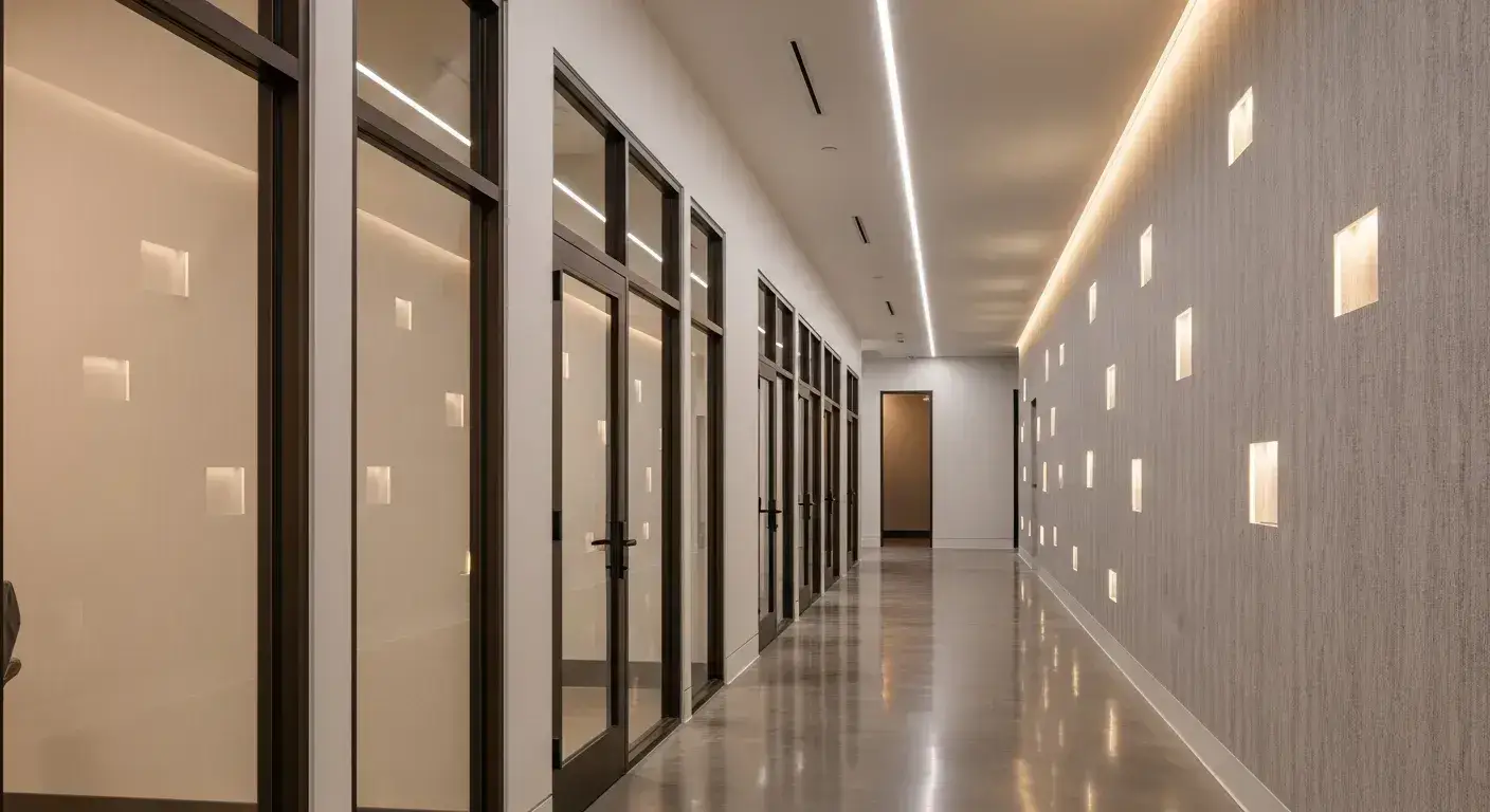 Modern salon suite hallway representing multi-unit franchise ownership growth