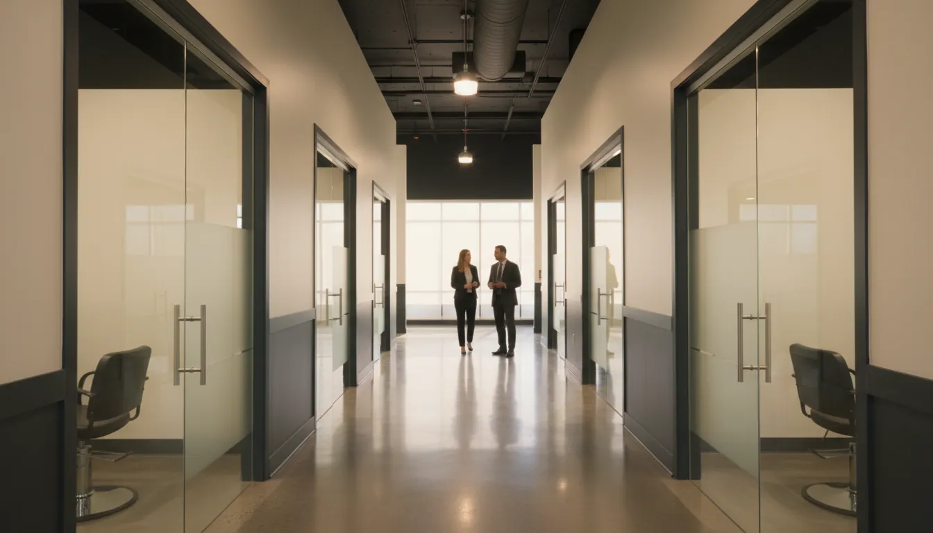 Qualified investors touring salon suites during the salon suite franchise discovery process